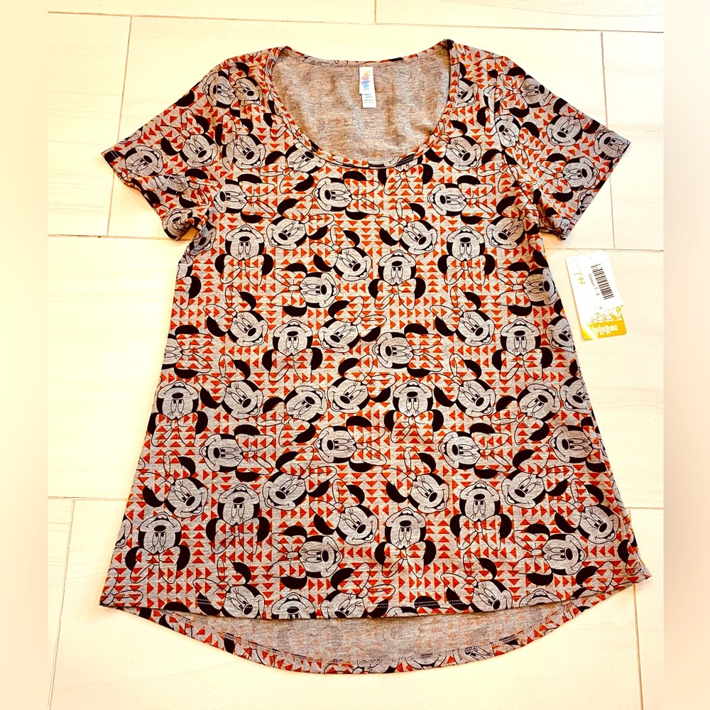 Lularoe Disney Small Minnie Mouse classic T. Heather grey with orange & black..